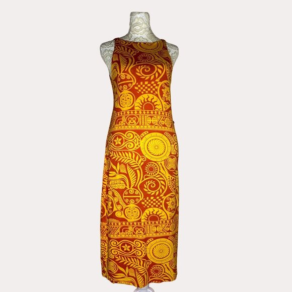 Blue Man Knit Midi High Neck Dress Floral Mandala Orange Yellow G US L am - Picture 1 of 7